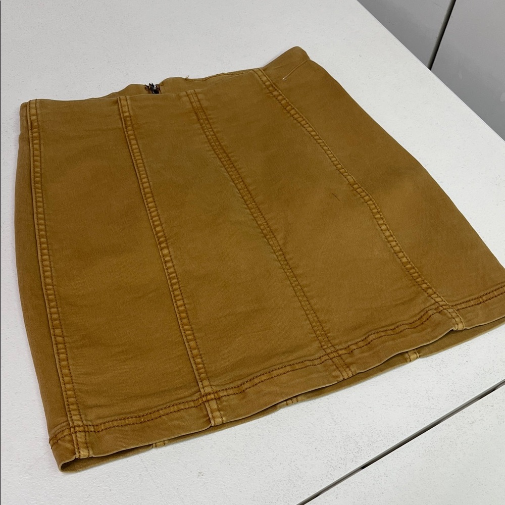 Free People Paneled Mini Skirt in Mustard Brown